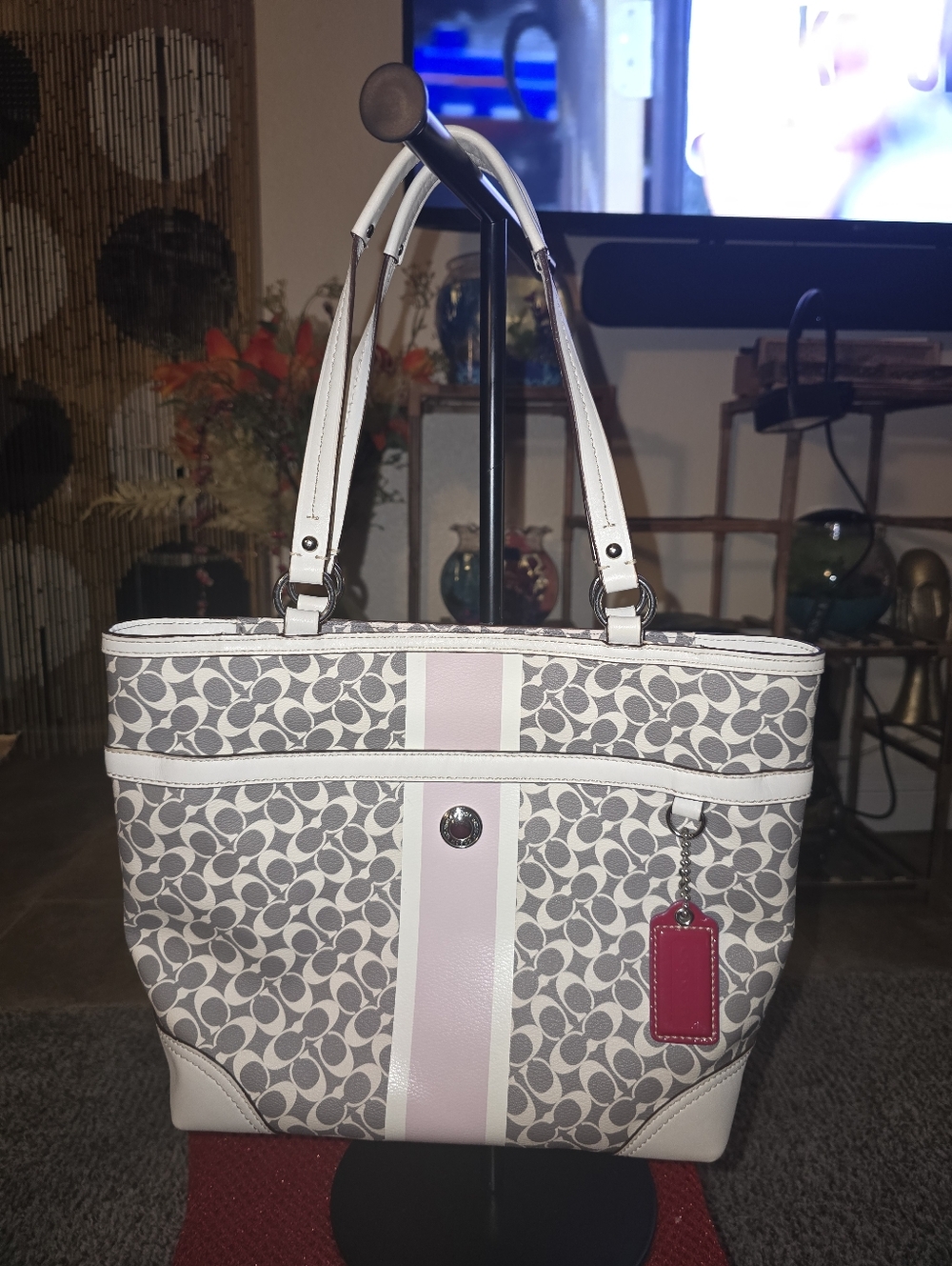 Coach Signature Tote in Gray, White & Pink - Picture 2 of 16